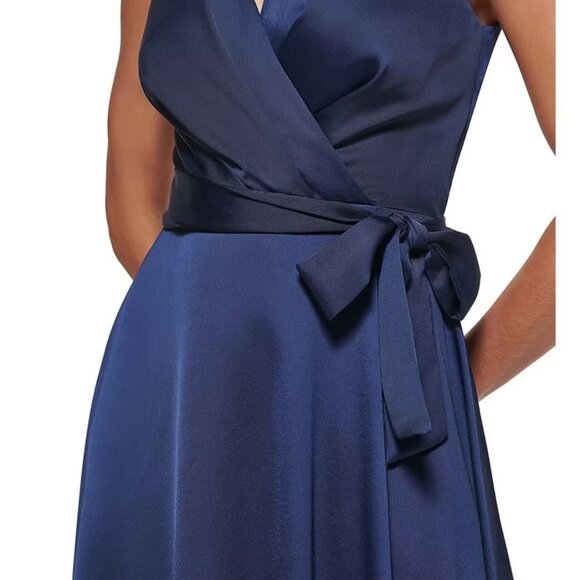 DKNY Women's Faux-Wrap Tie-Waist Satin Crepe Dress - Picture 4 of 5